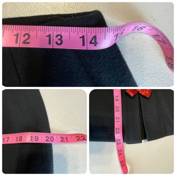 Vintage Anya Black Wool Lined Back Vent Red Beaded Bow Pencil Skirt Size 12 - Picture 11 of 12